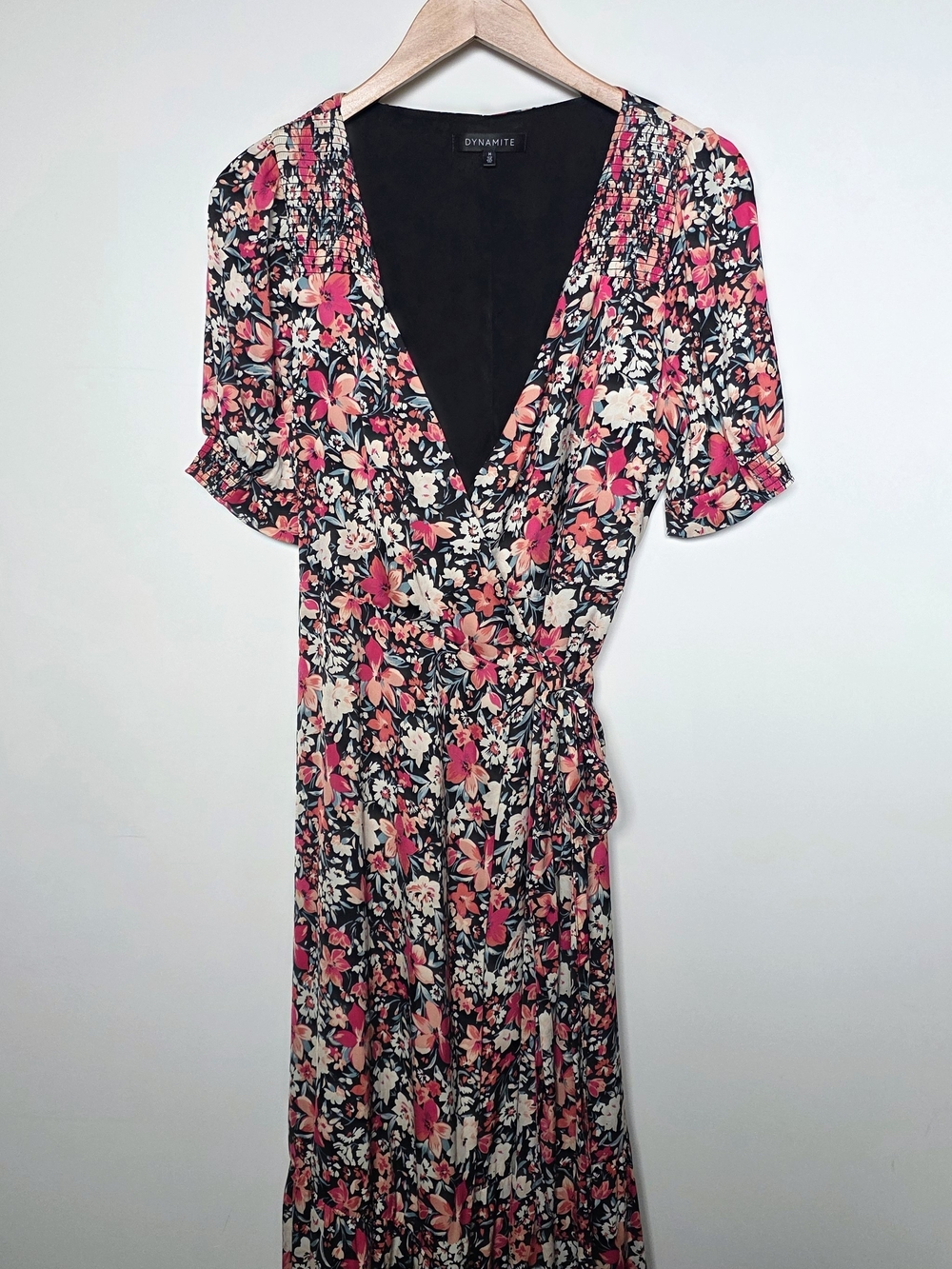 Dynamite Black Floral Wrap Dress